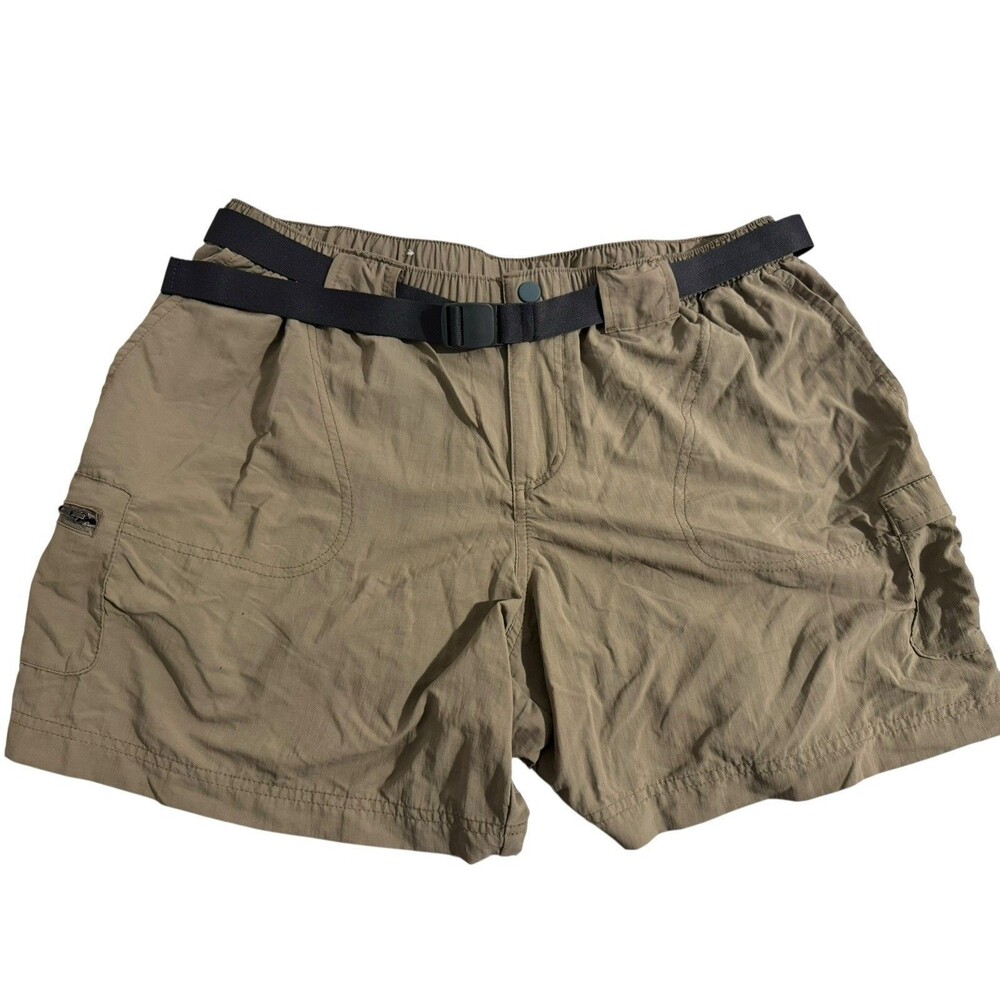Columbia Sandy River Cargo Short OmniShade Womens Size L Tan Belted EUC